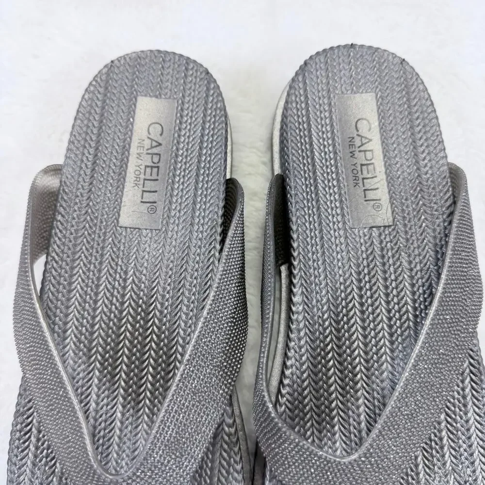 Capelli Silver Rhinestone Bling Womens Flip Flops Size 7 NWOB
